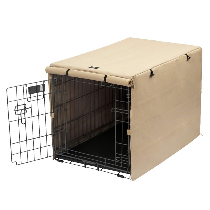 X-ZONE PET Double Door Dog Crate Cover - Polyester Pet Kennel Cover (Fits 24 30 36 42 48 inches Wire Crate) (42Inch, Tan) - Image 1